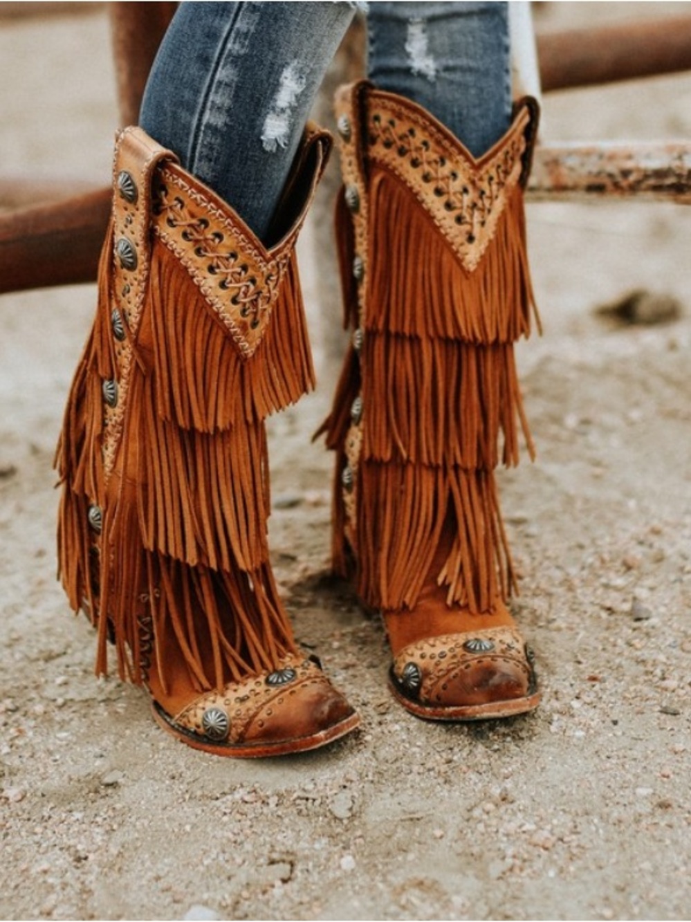 Lane Wind Walker Sandstone Leather Fringe Cowboy Boots - Picture 2 of 16
